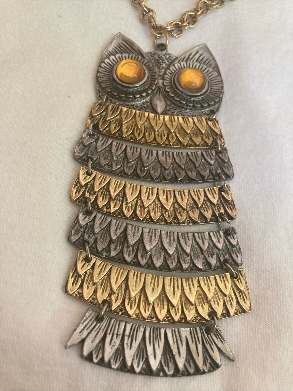 Articulated Owl Vintage Pendant Necklace Multi Tone - Picture 5 of 7